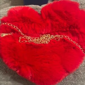 Red Heart-Shaped Fur Bag